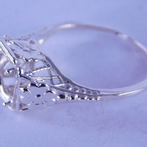 6265 Sterling Silver Antique Mounting, 6 mm round faceted stone, Size 4.74, FREE SIZING & SHIPPING