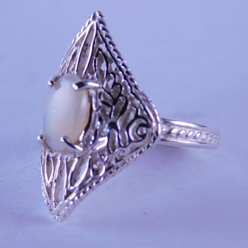 D585F Sterling Silver Ring Size 6.5 8 x 6 mm opal