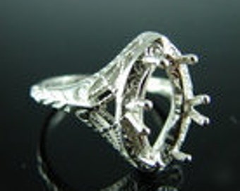 6145 Sterling Silver Filigree Ring Setting, 14x7 MM Marquise Faceted Gemstone, Size 8.5 [Free Shipping and Sizing]