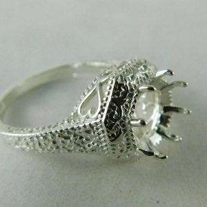 6520 Sterling Silver Ring Setting, 9 MM Round Faceted Gemstone, Size 8.25 [Free Shipping and Sizing]