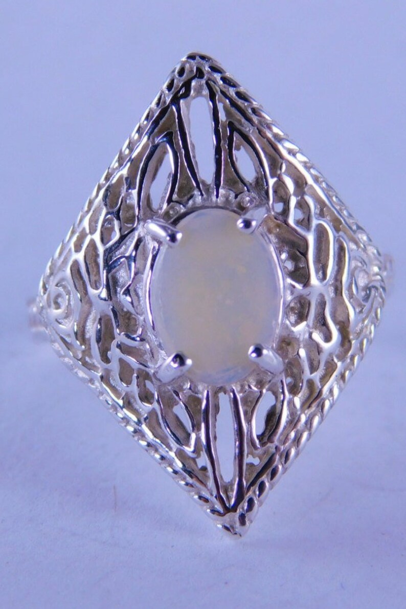 D585F Sterling Silver Ring Size 6.5 8 x 6 mm opal