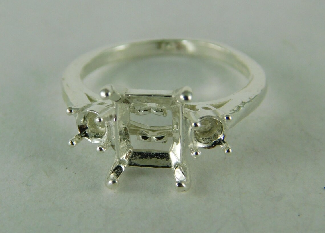 6514 Sterling Silver Ring Setting 3 Stone 10x8 MM Emerald Etsy