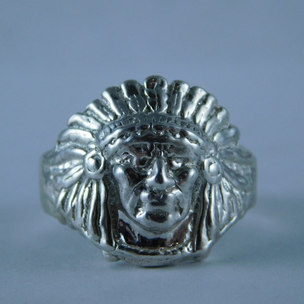 6727 Sterling Silver Indian Head Ring, Size 10, [Free Shipping, No Free Sizing]