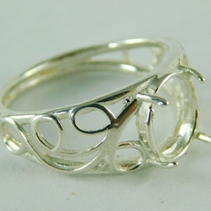 6455 Sterling Silver Filigree Ring Setting, 10x8 mm Oval Cabochon Gemstone, Size 8.75 [Free Shipping and Sizing]