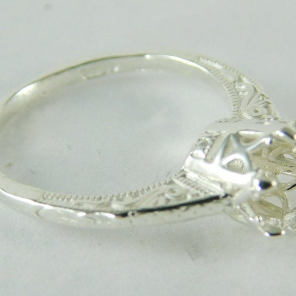 6471 Sterling Silver Filigree Ring Setting, 7.5 MM Round Faceted Gemstone, Size 7.75 [Free Shipping and Sizing]