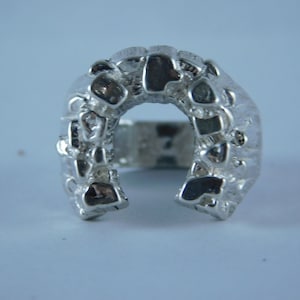 6720 Sterling Silver Nugget Horseshoe Ring, Size 7.75, [Free Shipping, No Free Sizing]