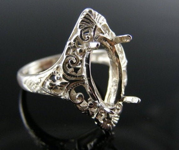 R15 Sterling Silver Ring Setting, 14x7 MM Marquise Gemstone