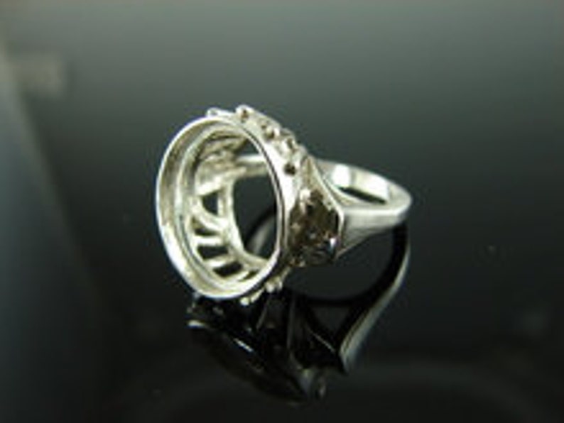 14x12mm Oval Cab or Faceted Gemstone D3740 Ring Setting Sterling Silver Size 4.75