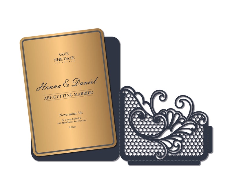 files Cricut cutting machines Ornamental Laser cut Gatefold Wedding Invitation Card Template 5*7 SVG for Silhouette Cameo CDR