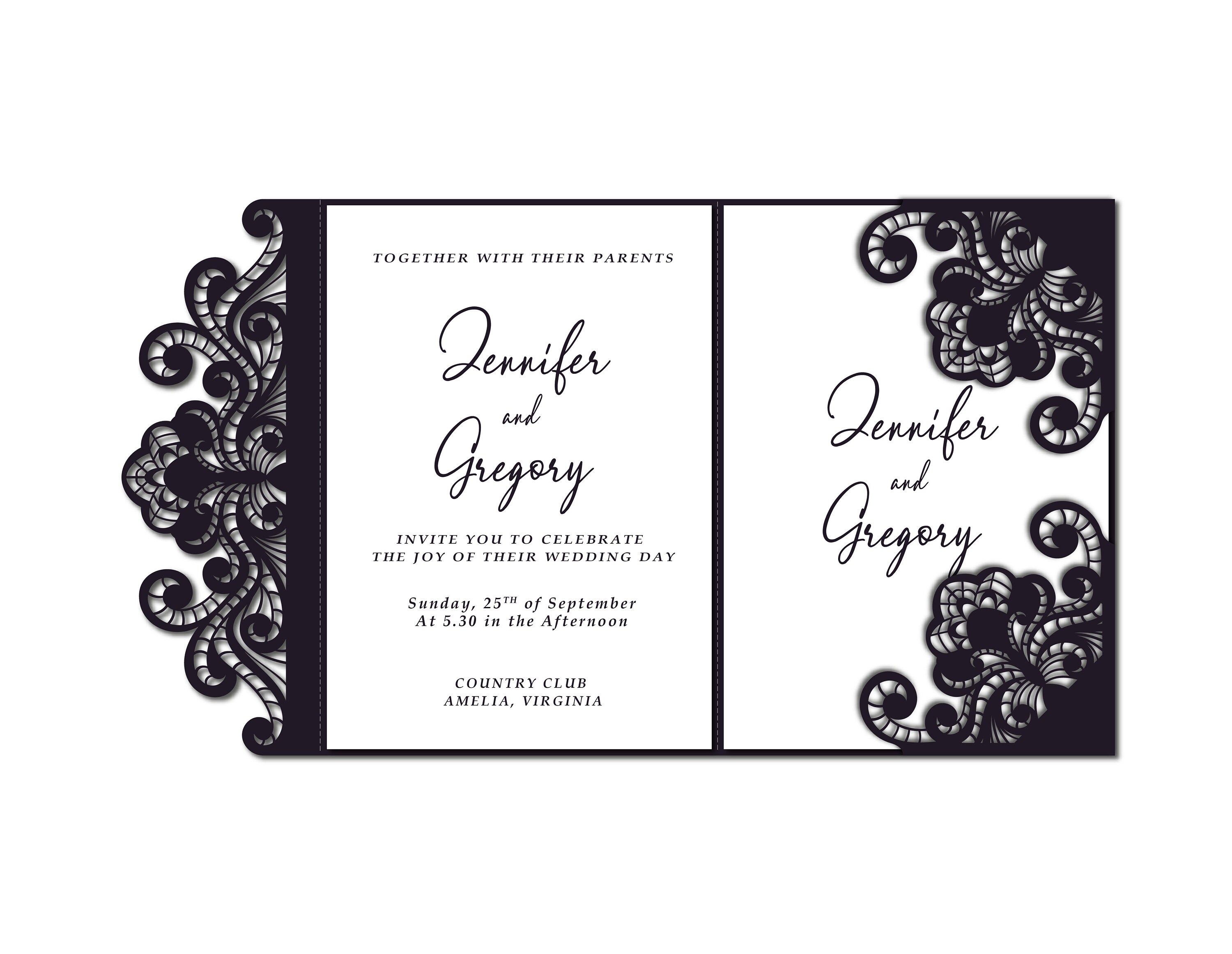 files Cricut cutting machines Ornamental Laser cut Gatefold Wedding Invitation Card Template 5*7 SVG for Silhouette Cameo CDR