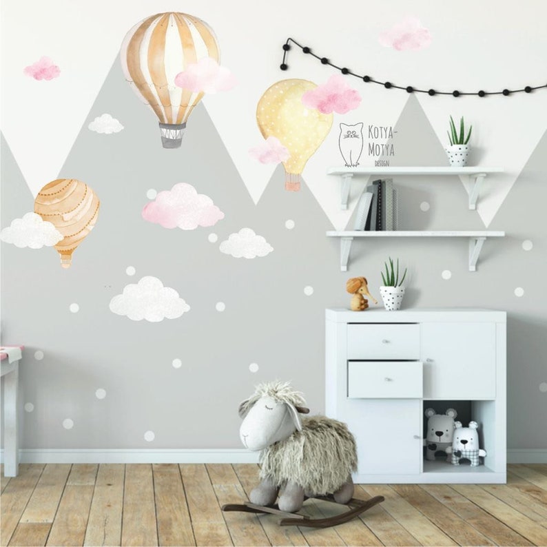 Hot Air Balloon Nursery Wall Decals Watercolor Clouds Wall Etsy