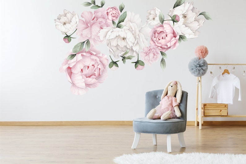 Peony Nursery Decal Vintage Peonies Decal Pink Peonies Decal Flower Wall Decal Peony Flower Wall Decal Watercolor Peonies Decal