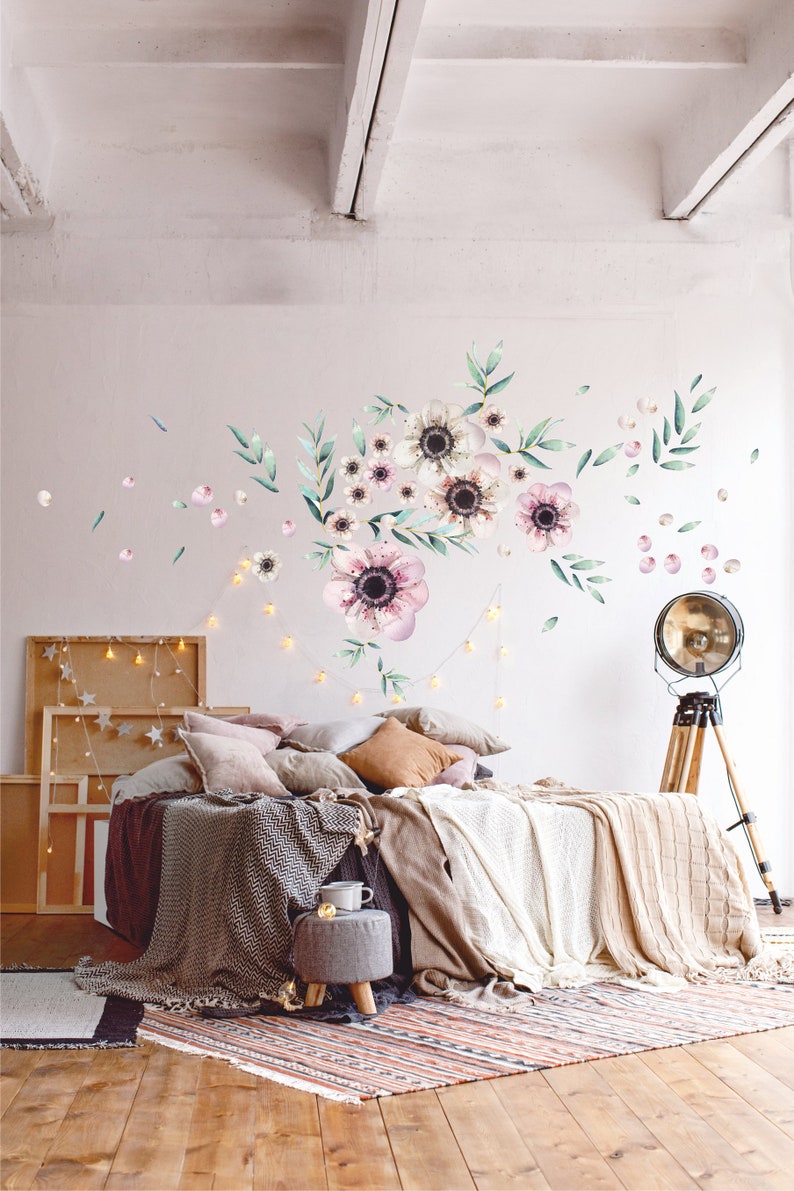 Anemones Flowers Wall Decals Watercolor Flower Wall Decal Etsy