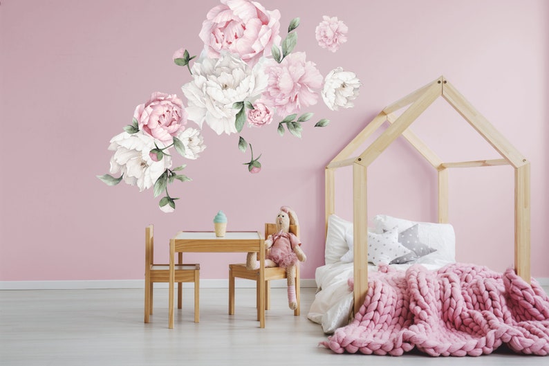 Peony Nursery Decal Vintage Peonies Decal Pink Peonies Decal Flower Wall Decal Peony Flower Wall Decal Watercolor Peonies Decal