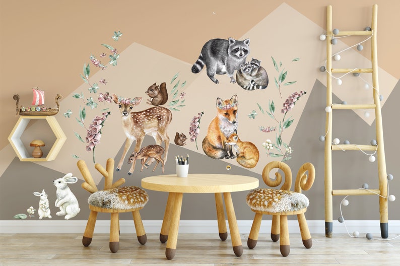 Woodland Animals Wall Decal Forest Animals Nursery Decor Etsy
