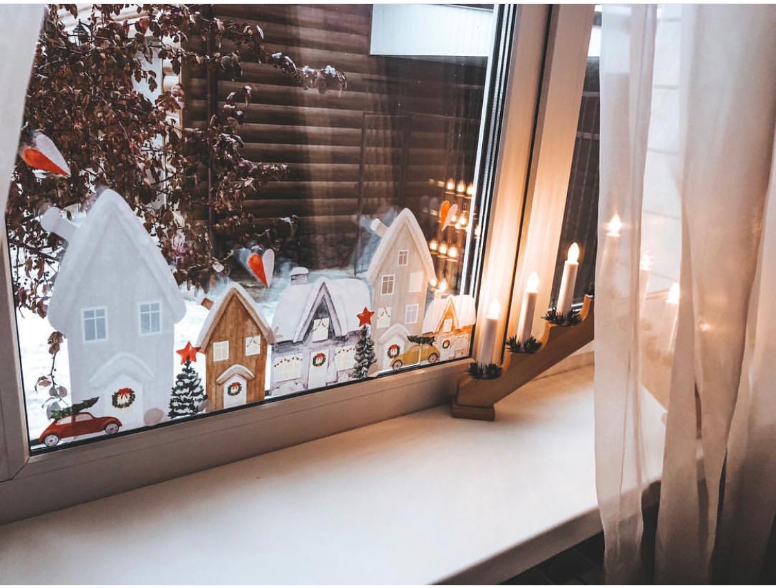 Christmas Village Wall Decals Christmas Tree Wall Stickers Etsy