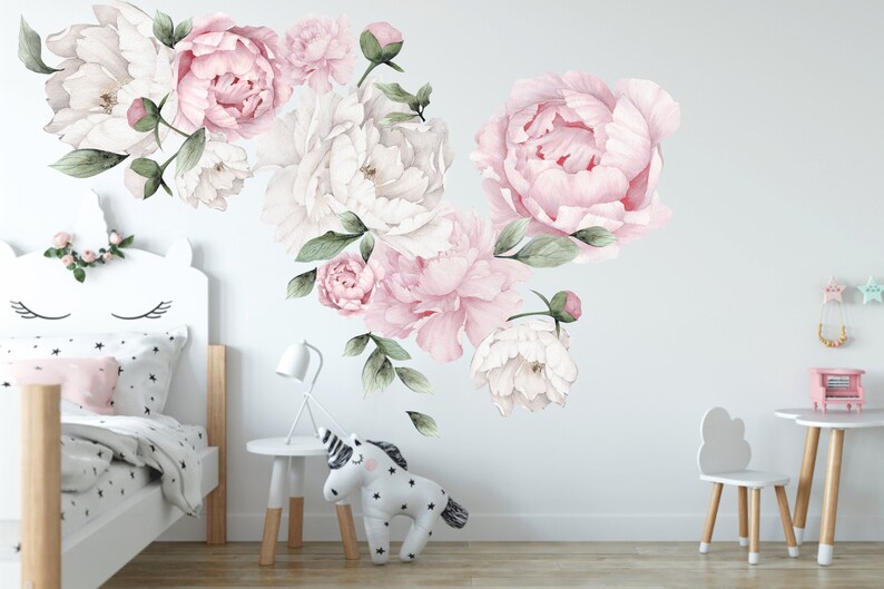 Peony Nursery Decal Vintage Peonies Decal Pink Peonies Decal Flower Wall Decal Peony Flower Wall Decal Watercolor Peonies Decal