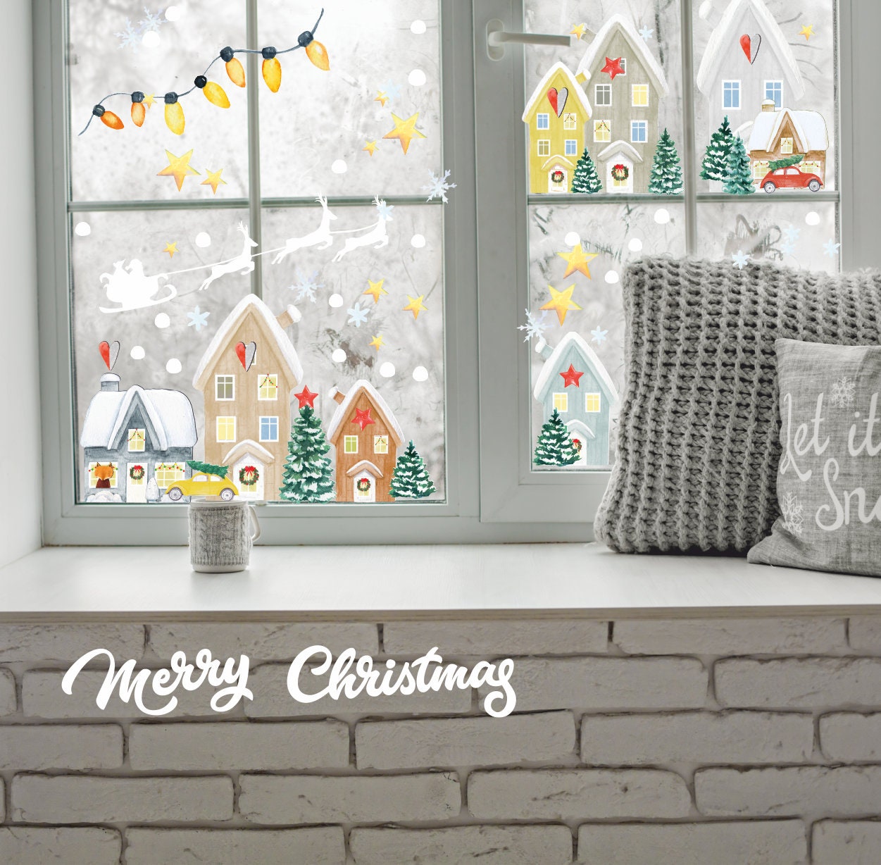 Christmas Village Wall Decals Christmas Tree Wall Stickers Etsy