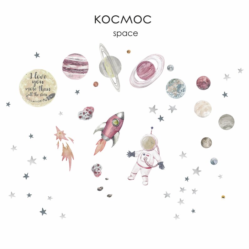 Space Themed Nursery Space Wall Decal Space Themed Nursery Etsy