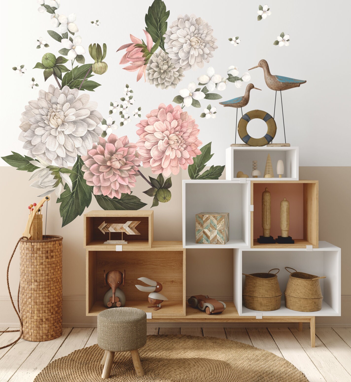 Dahlia Flower Wall Decals Jasmine Flowers Wall Art Etsy