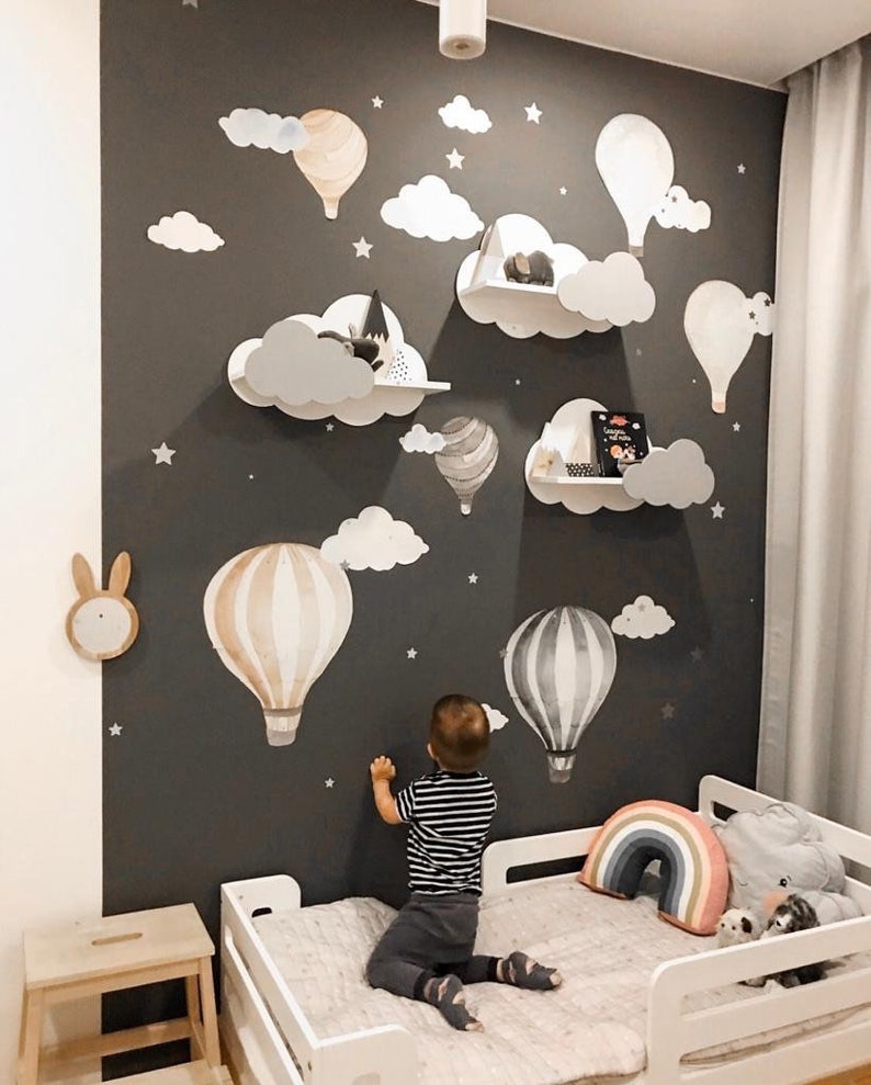 Hot Air Balloon Nursery Wall Decals Watercolor Clouds Wall Etsy