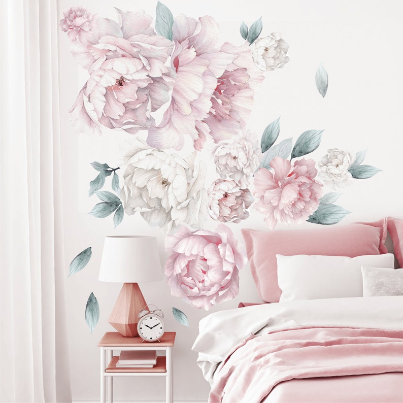 Peony Flower Wall Decal Watercolor Peonies Decal Peony Etsy