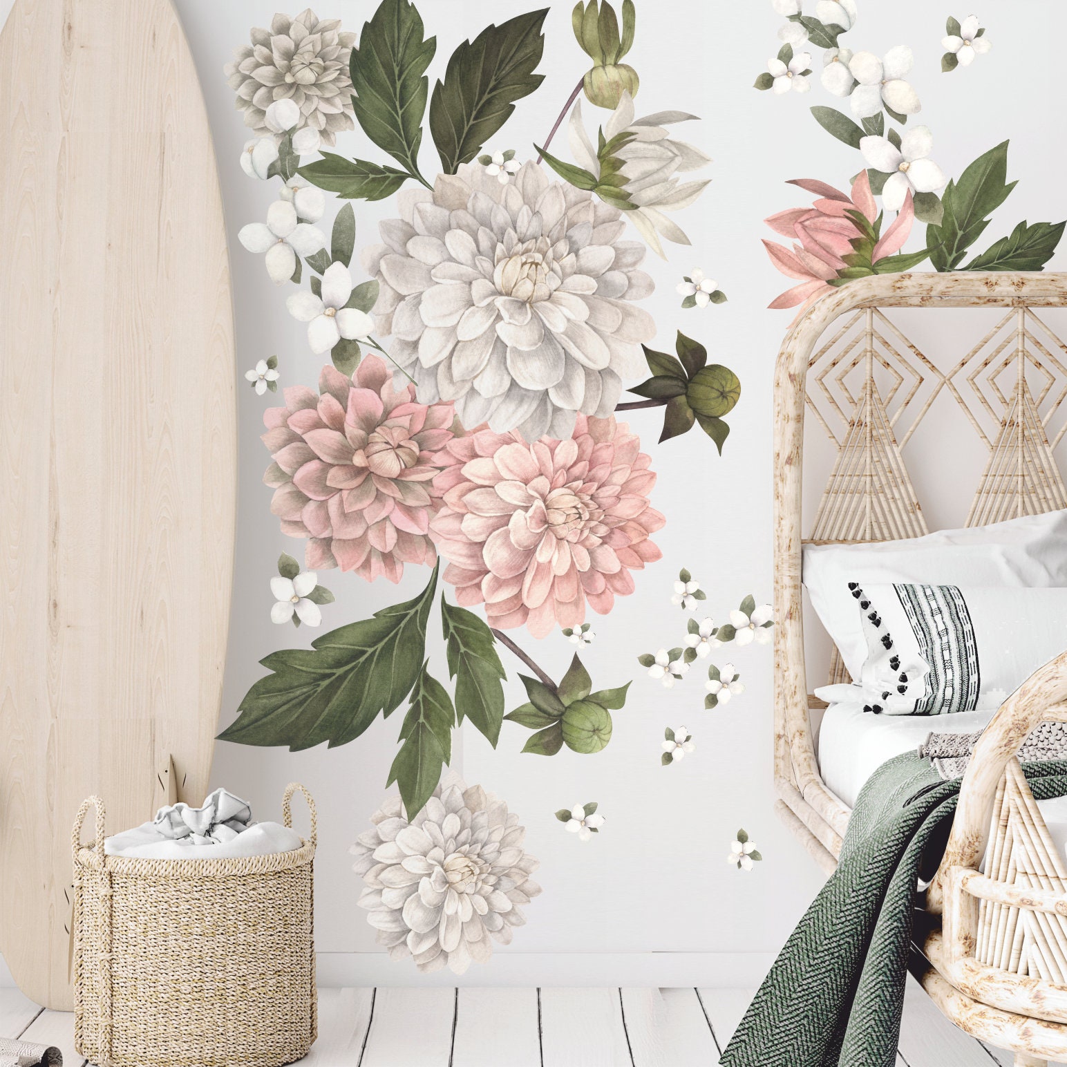 Dahlia Flower Wall Decals Jasmine Flowers Wall Art Etsy