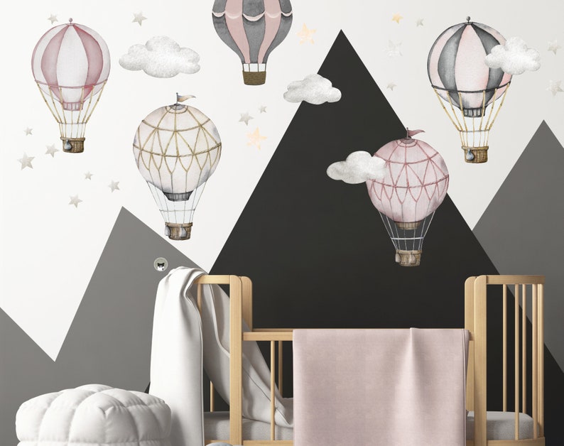 Retro Hot Air Balloons Nursery Wall Decals Watercolor Clouds Etsy