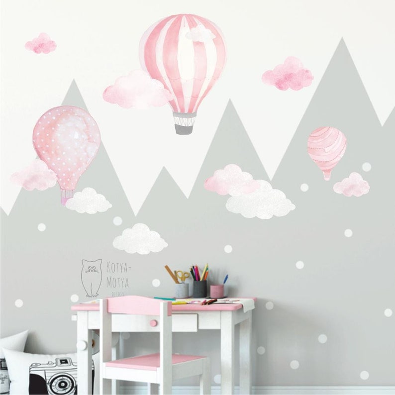 Hot Air Balloon Nursery Wall Decals Watercolor Clouds Wall Etsy