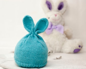 Newborn Bunny Hat: Knit Rabbit Ears, Baby Photo Prop