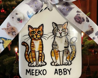 Décoration personnalisée pour portrait d&#39;animal de compagnie peinte à la main : Monument commémoratif de chien et de chat