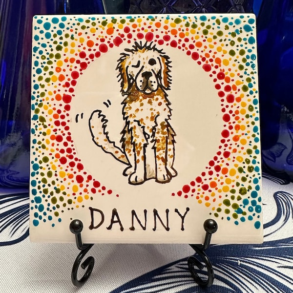 20% Off Mothers’ Day Sale! Custom Pet Memorial Tile, Personalized Dog or Cat Portrait , Dog or Cat Porcelain Tile, Hand Painted Pet Portrait