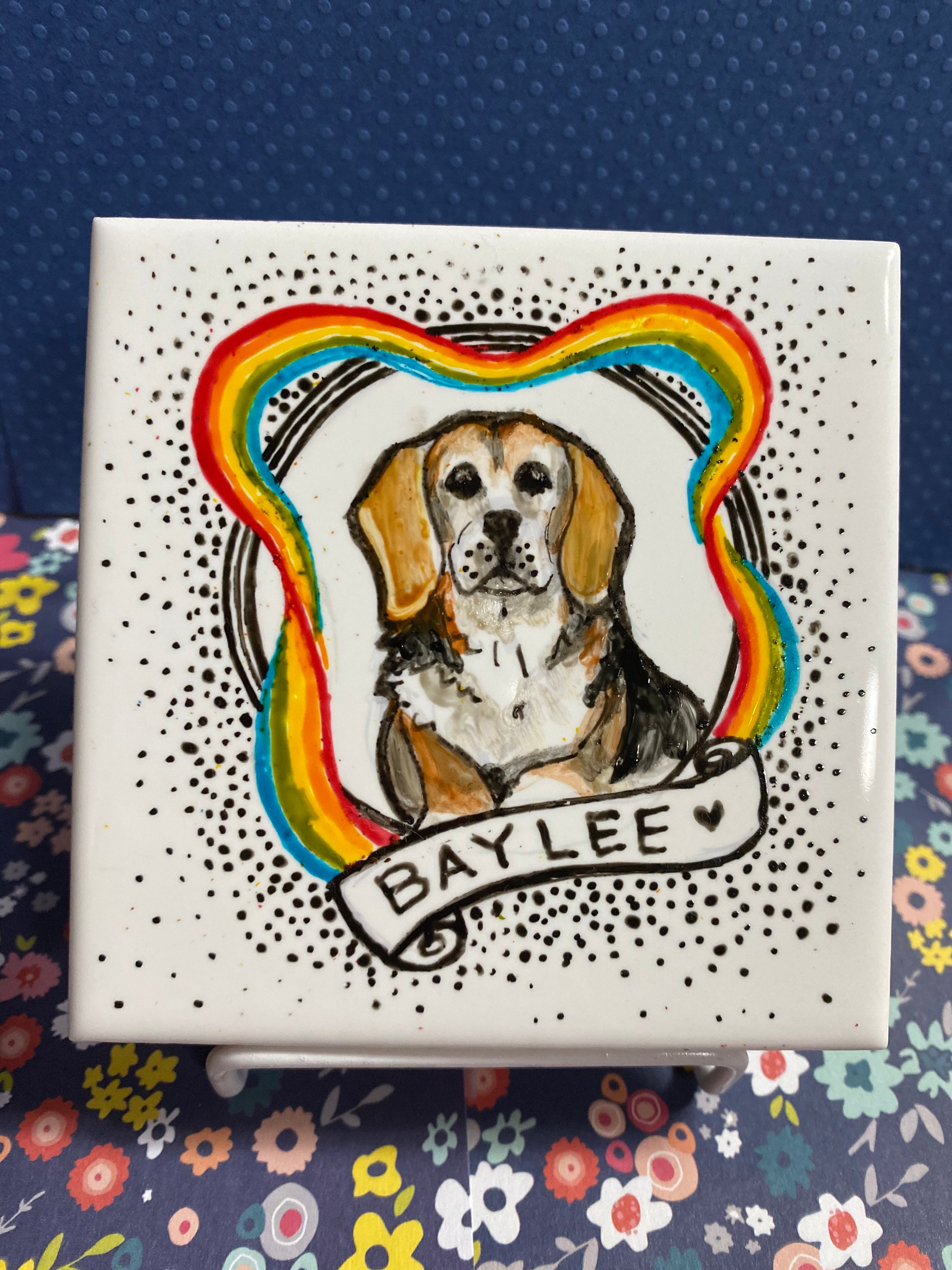 Custom Pet Memorial Tile Personalized Dog or Cat Portrait Etsy