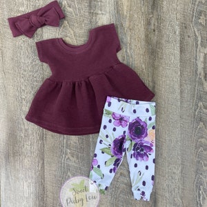 Plum waffle tunic and leggings set