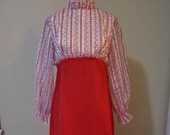 70s Margaret Rose of Melbourne Aline Prom/Formal dress - Organza/Crepe White/Red Size 10 AU/UK 38EU