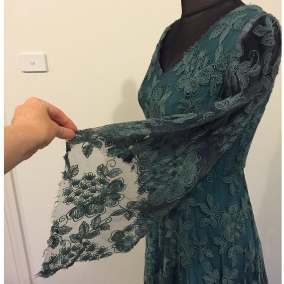 1990’s Cotton Lace Gown, Deep Green, Handmade - A… - image 3