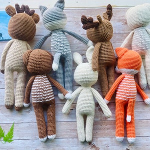 handmade crochet woodland animals toy big stuffed reindeer wolf bunny fox bear long legs arms doll nursery decor primitive style image 8