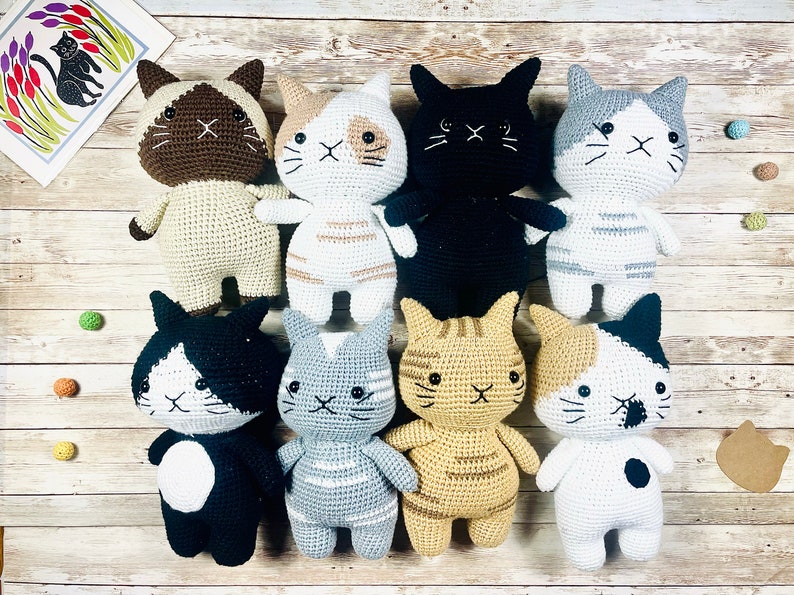 Crochet stuffed chubby large cat , black , white , grey ginger cat plushie cute gift toy chunky cat doll image 1