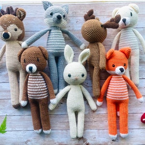 handmade crochet woodland animals toy big stuffed reindeer wolf bunny fox bear long legs arms doll nursery decor primitive style image 1