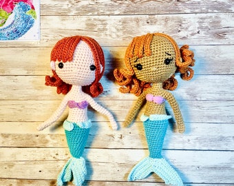 handmade crochet mermaid doll with green fishtail and red hair