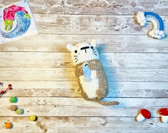 Crochet stuffed chubby sea otter with fish  cute gift toy, chunky otter plushie , stuffed otter