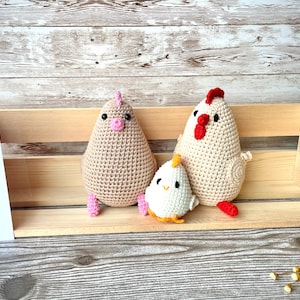 Rooster family pair chick and baby chicken decor party gift home gift for couple handmade amigurumi toys crochet miniature toy easter decor