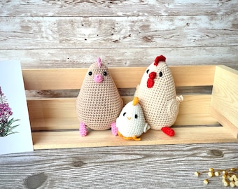 Rooster family pair chick and baby chicken decor party gift home gift for couple handmade amigurumi toys crochet miniature toy easter decor