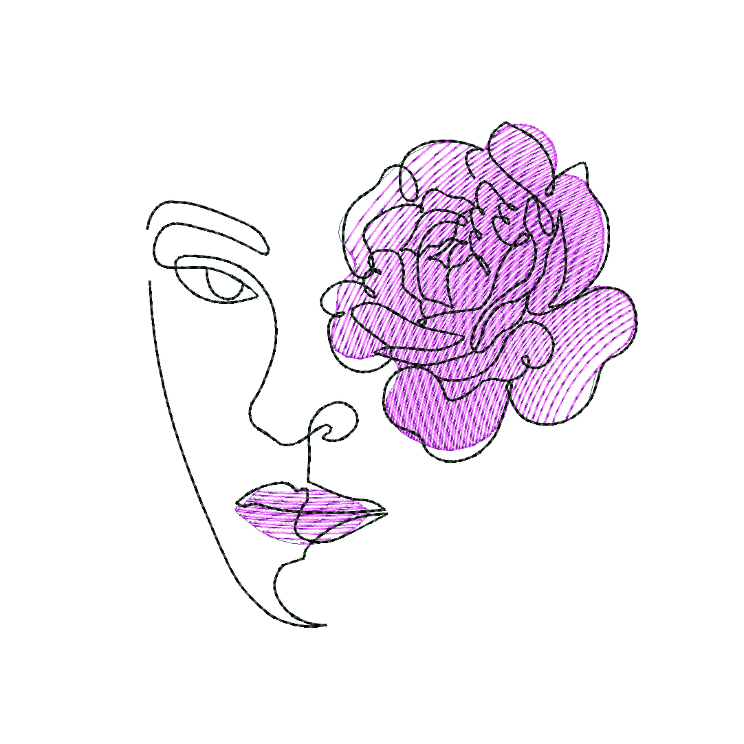Woman With Flower One Line Embroidery Woman With Flower One Line Embroidery