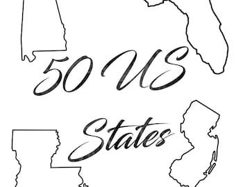 50 US States Procreate Stamps | State Outline Brush Set | Digital Stamp Pack