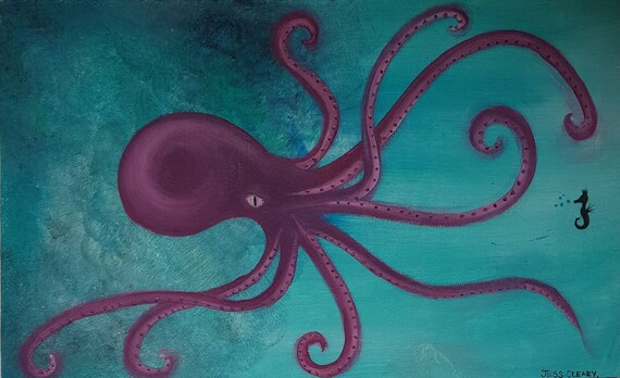 Octopus Original Encaustic painting 3D Textural Piece 10 x 10 on wood panel Underwater