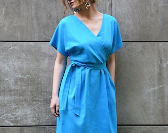 Robe Rita / robe en coton / robe en coton bleu / robe en coton turquoise / robe de bureau / robe formelle / petites / grandes mesures