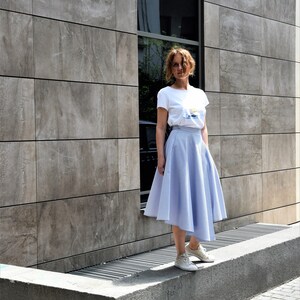 Asymmetric skirt/ Cotton skirt/ Summer skirt/ Blue skirt/ White skirt/ Wraped skirt/ Cloche skirt/ Street skirt/ casual skirt/ easy to wear