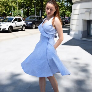 Blue cotton dress / Cotton dress with straps / Dress with straps / Pockets dress / Pockets cotton dress / Summer cotton dress / cotton dress image 5