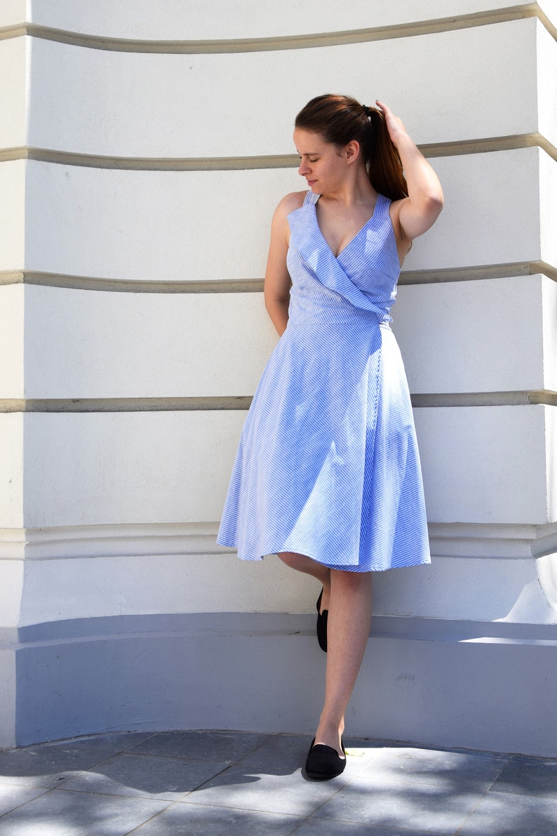 Blue cotton dress / Cotton dress with straps / Dress with straps / Pockets dress / Pockets cotton dress / Summer cotton dress / cotton dress image 3